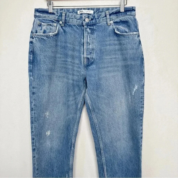 Zara Mens  36 Medium Wash Distressed Relaxed Button Fly Jeans - Picture 3 of 15